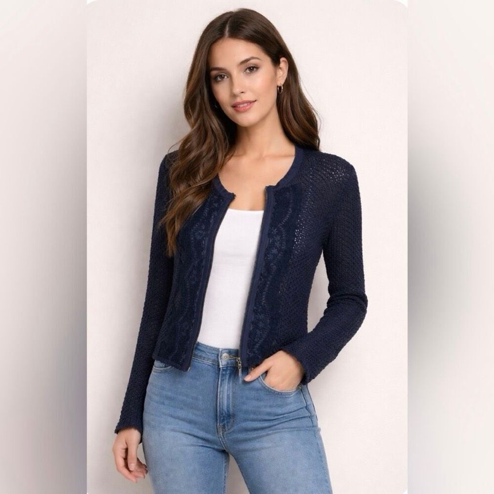Free People Femme Fatale Moto Knit Cardigan/Jacket/Sweater Brown Black Zip M